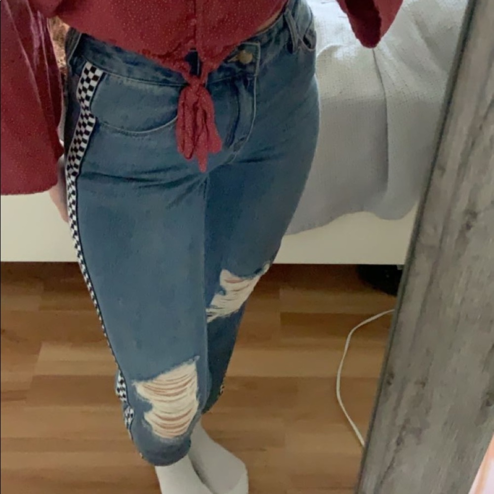 Empyre Checkerboard Striped Mom Jeans